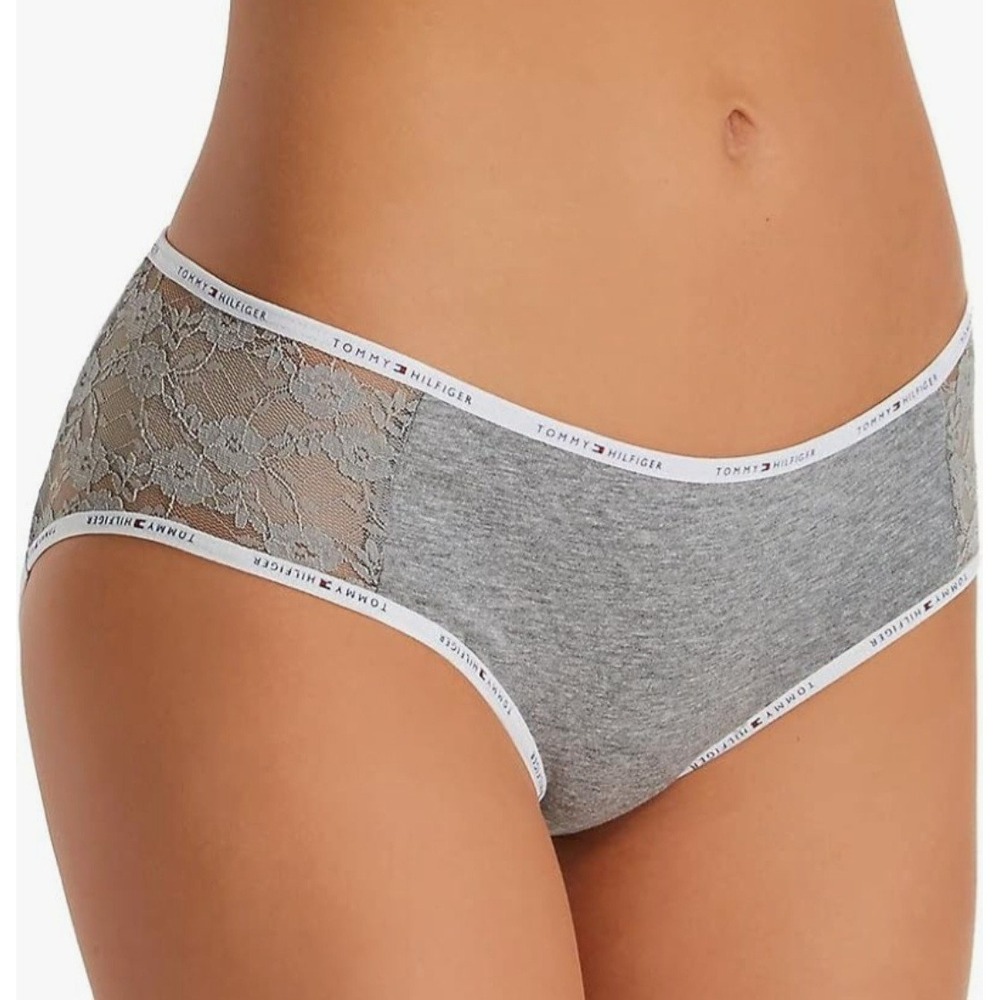 2pk Tommy Hilfiger Womens Heather Grey Lace Cotton Hipster Panties R17T029 L NWT